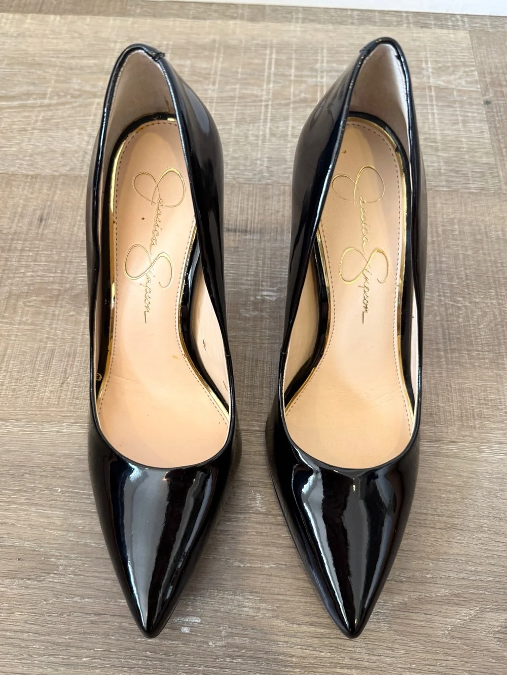Jessica Simpson Cassani Size 7.5 Black Patent Pointed Toe Stiletto Pumps